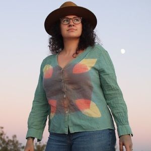 Naturally Dyed Cotton Button Down Shirt Shibori Indigo